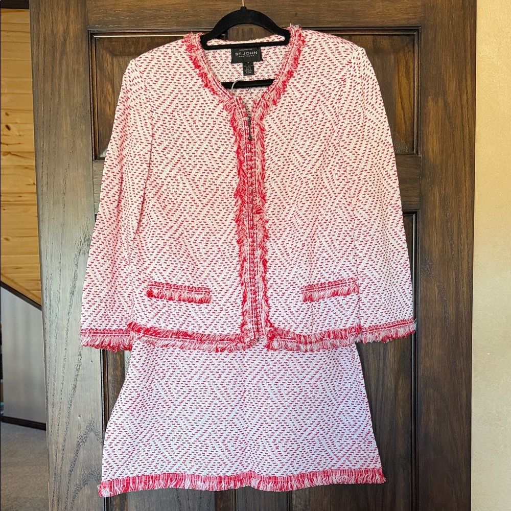 St. John Collection Red and White Knit Jacket